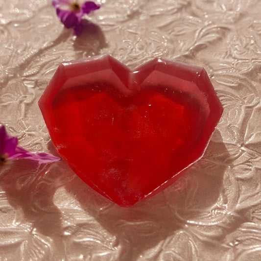 Rose Garden Soap heart-shaped red design, handmade soap for luxurious bathing.